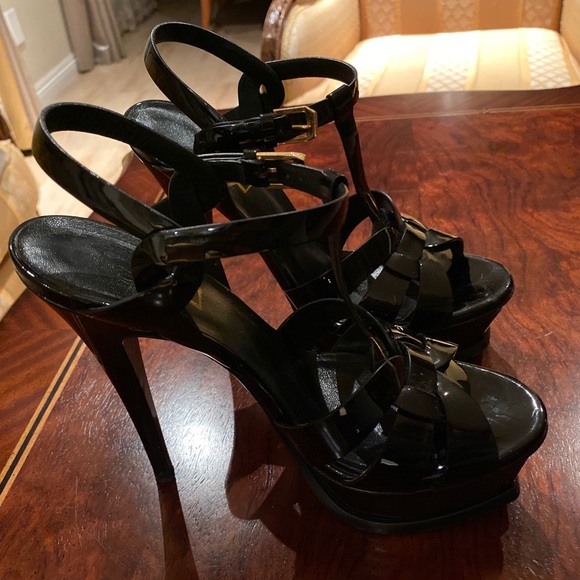 YSL Saint Laurent Tribute Patent Platform Sandals - Picture 2 of 3